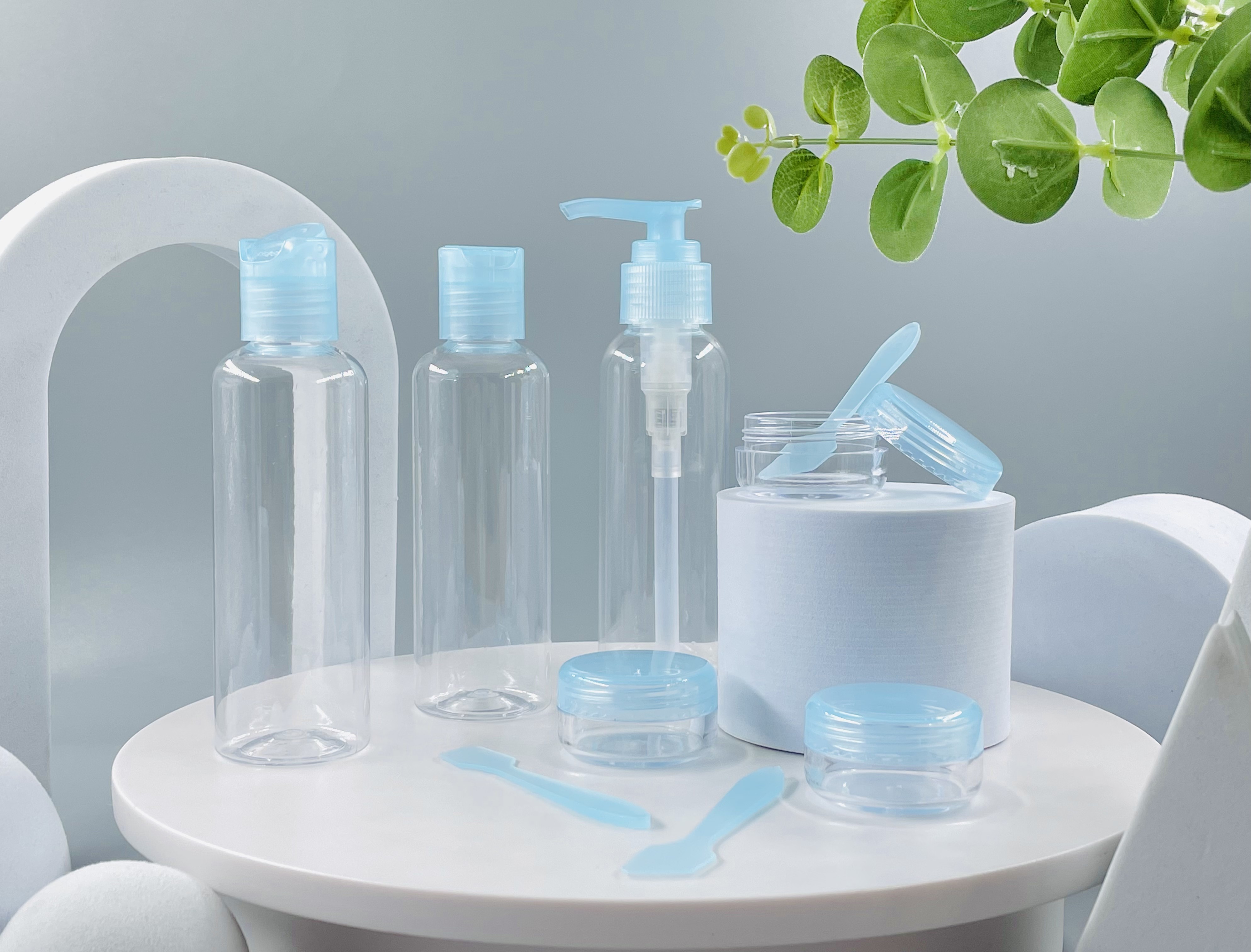 Customized PET Plastic Bottles and Cream Jars Perfect Travel Kit for Skincare Lovers