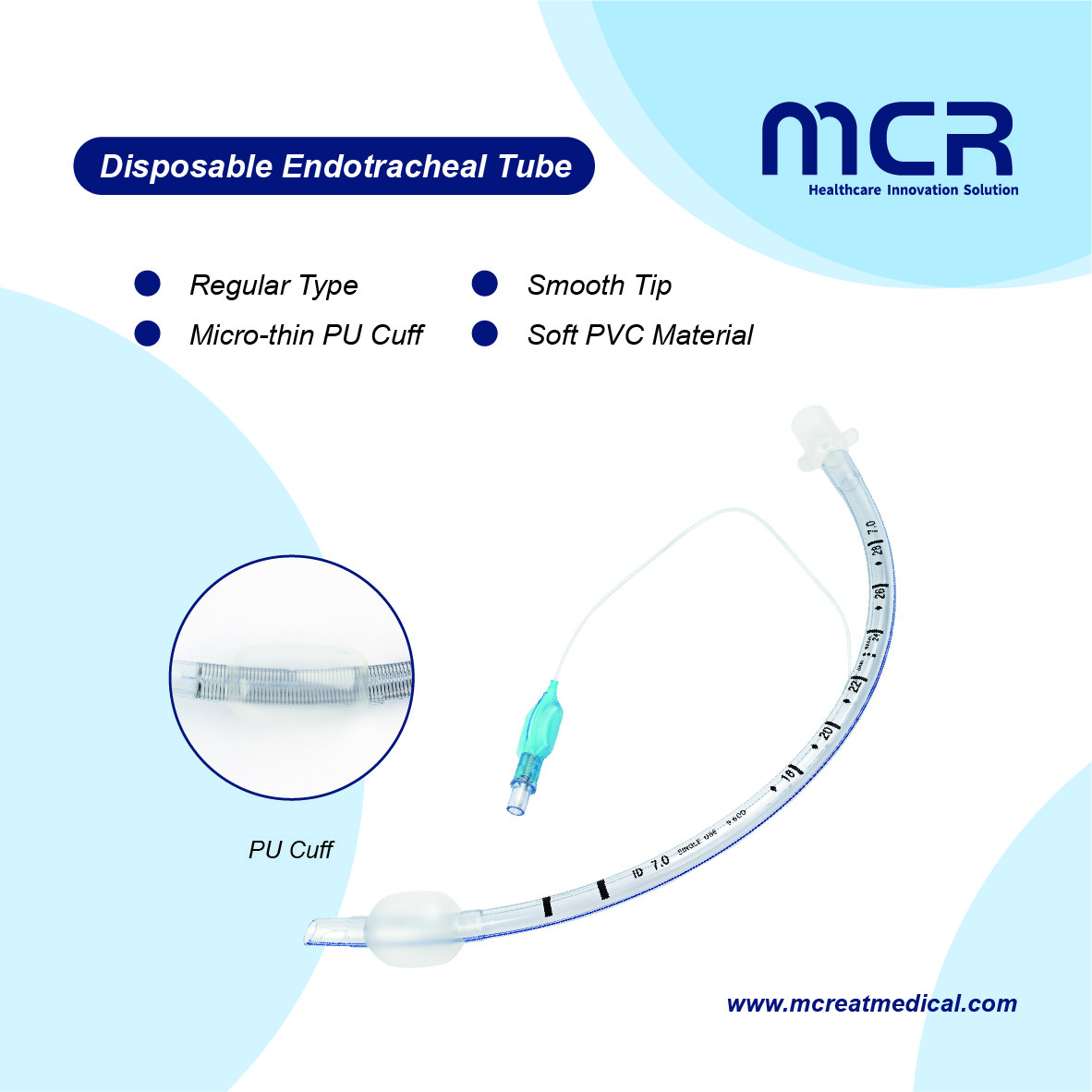 Transparent PVC Endotracheal Tube For Intensive Care Unit Patients with Balloon Tip