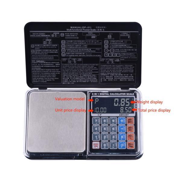 0.01g High Accuracy Jewelry Scale with Counting Function Blue Screen Display and Clock Temperature Digital Pocket Scale