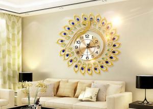 China Luxury Peacock Design Metal Wall Clock Gold Plated For Home Decoration wholesale