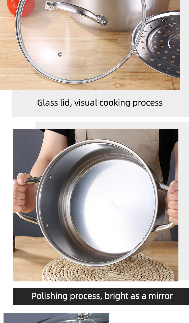 Wholesale Top Seller Kitchen Cooking Steamer Pot Induction Stainless Steel 410 Cookware Soup Pot