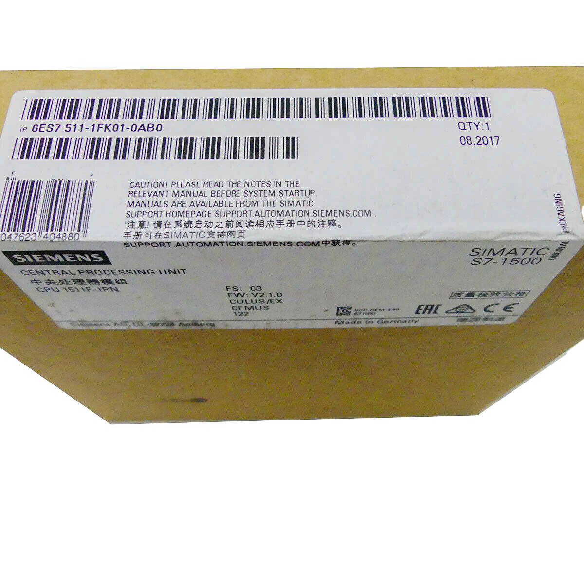 SIEMENS PLC SIMATIC S7-1500CPU 1511F-1 PN 6ES7511-1FK01-0AB0 SIMATIC MEMORY CARD REQUIRED