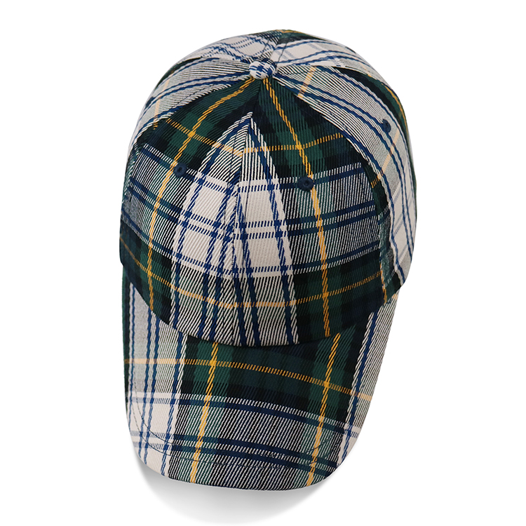 Fashion Checked Six Panel Plaid Baseball Hat / Unisex Baseball Caps With Custom Buckle