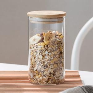 China 25 Oz Borosilicate Glass Storage Containers Transparent Jar With Bamboo Lid wholesale