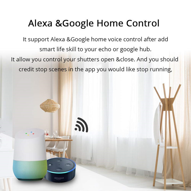 US Standard WiFi Curtain Switch for Electric Motorized Curtain Blind Roller Shutter, Google Home, Alexa Voice Control