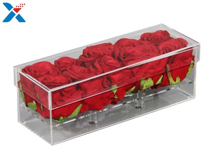 Rectangle Acrylic Flower Box 12 24 36 Holes Rose Flower Box With Lid Durable