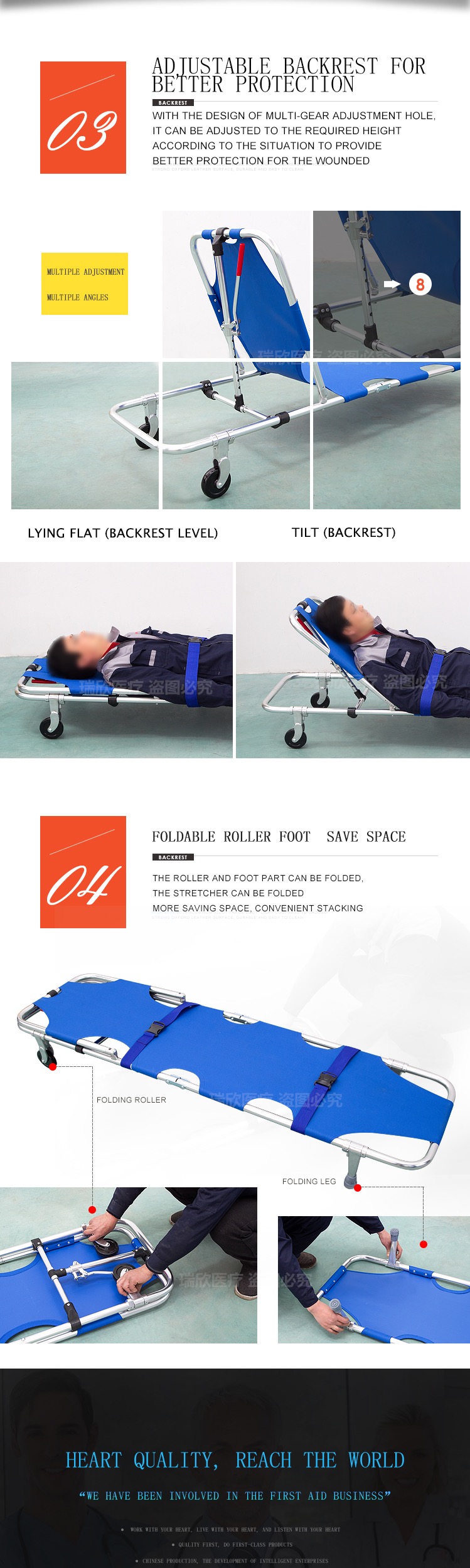 Blue Aluminum Alloy Folding Stretcher Manual Foldable Canvas Stretcher