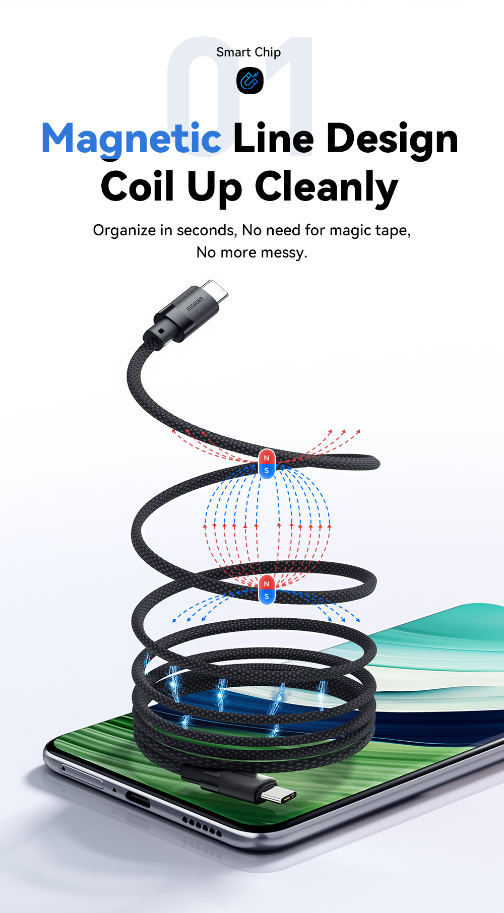 ESSAGER ES-X53 Series 100W USB C to USB C Magnetic Charging Cable