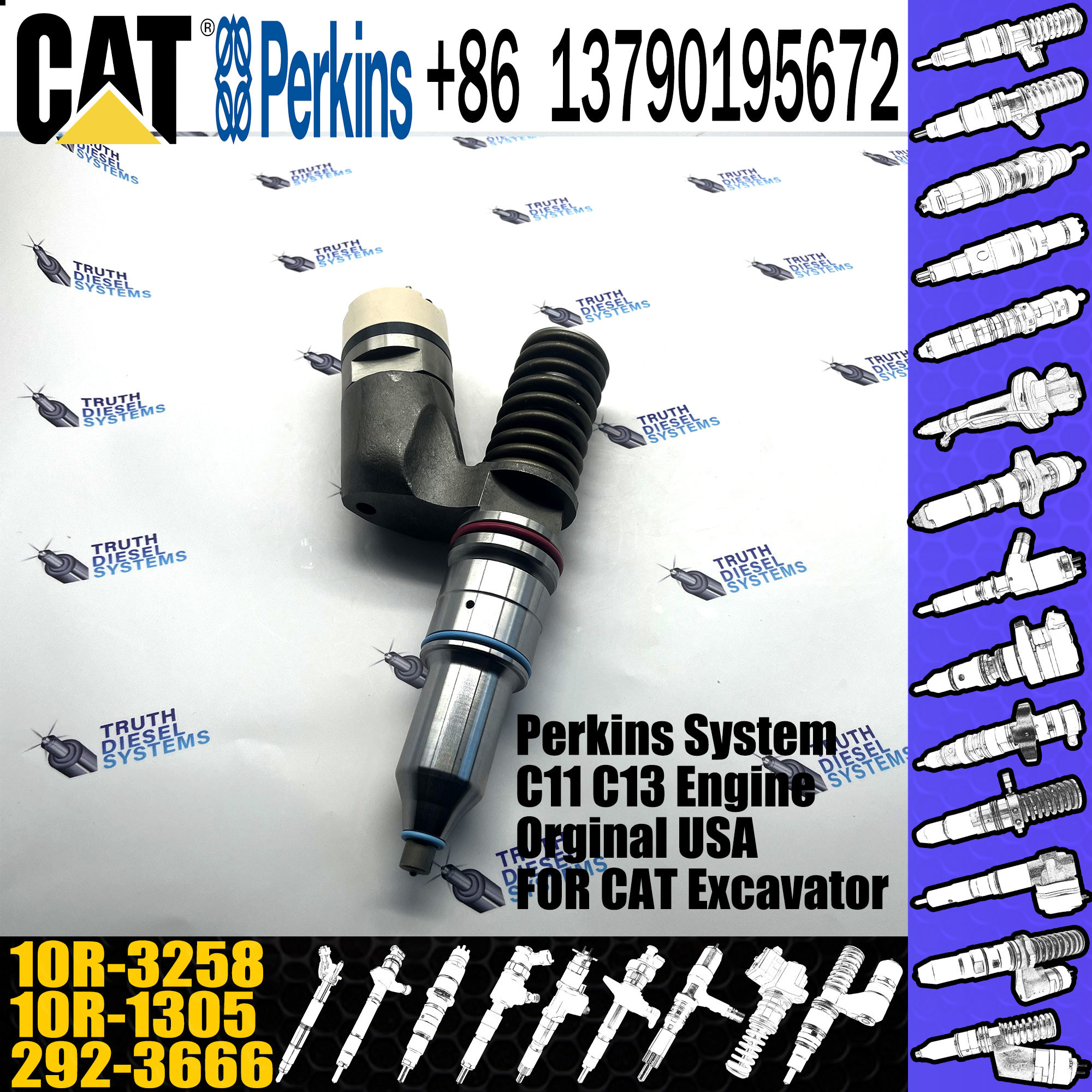 GAMEN High Quality Diesel Fuel Common Rail Injector 250-1309 10R-3258 For Caterpillar Common Rail C11/C13