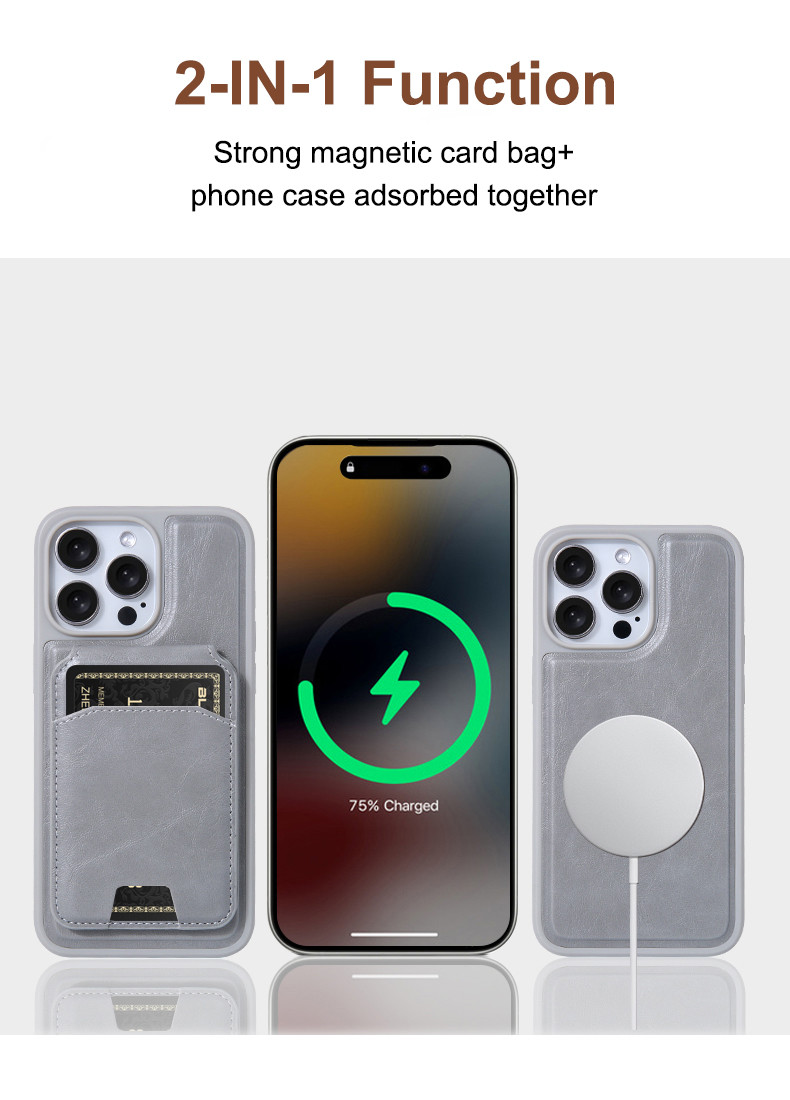 Custom Logo Leather Phone Case With Magsafe Wallet Stand Card Holder