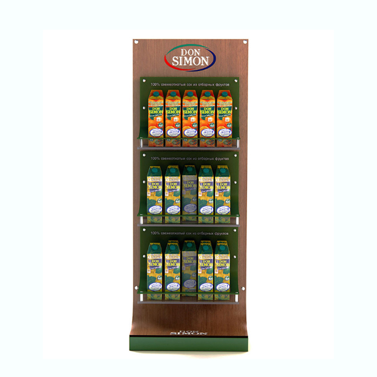 Box Beverages Floor Standing Display Stands Wood Display Stand With Shelves