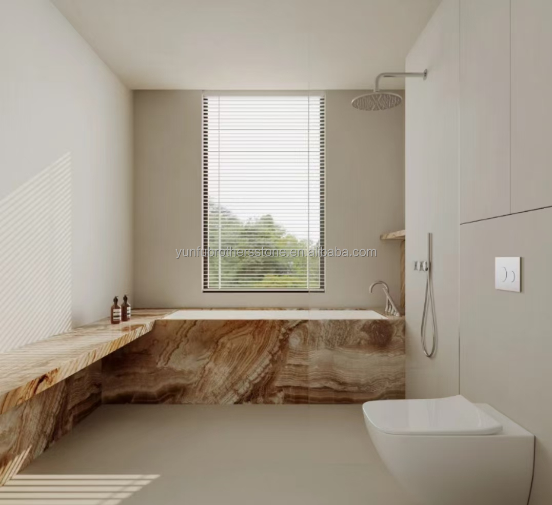Modern Onyx Marble Gold Vein Wooden Yellow Golden Grain Bathtub Decor for Modern Homes
