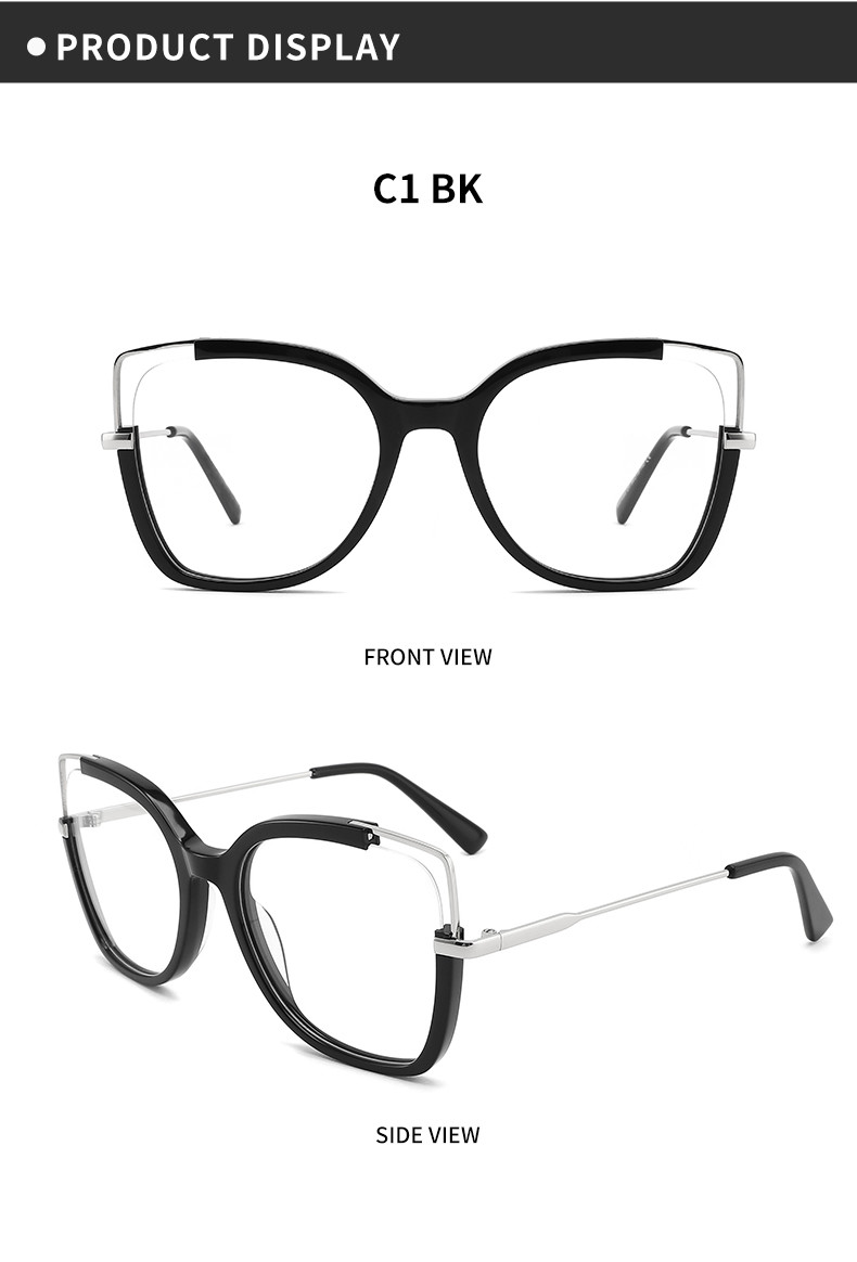 Unique Cat Eye Metal And Acetate Glasses Flexible With Clear Lenses