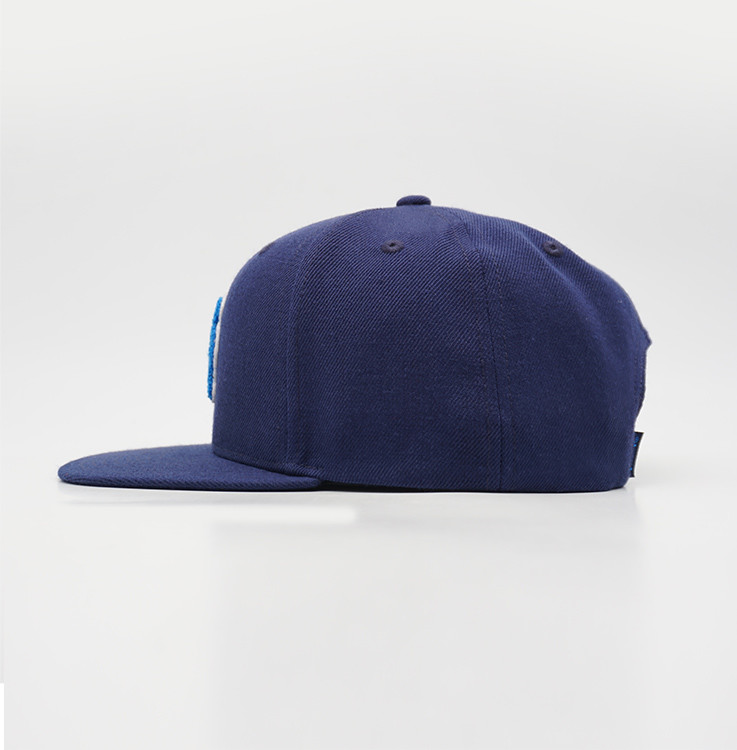 Personalized Flat Brim Snapback Hats Snap Button Adjustable Navy Blue Towel Embroidered