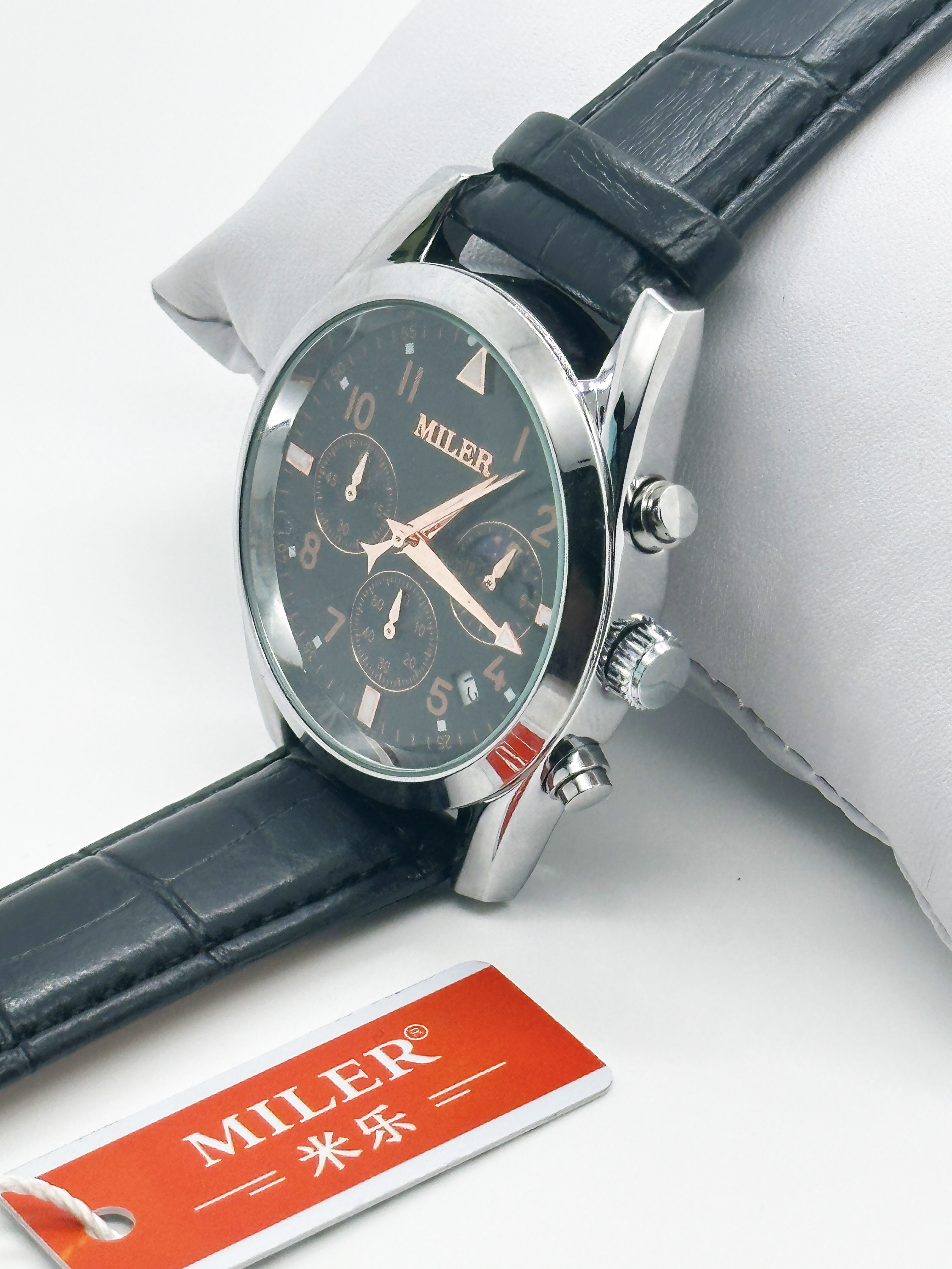 OEM Round Leather Wrist Band Watch Gift Quartz Watch Customized