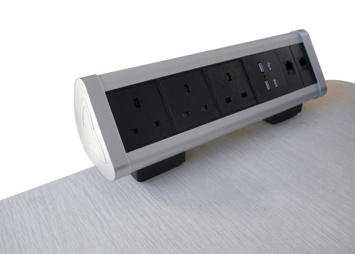 Silver Color USB Power Strip , 250V Mountable Power Strip Clamp On Mounted