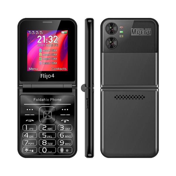 F265 2.55'' 4 SIM Cards Flip Keypad Mobile Phone 1400mAh Camera FM Radio 2G