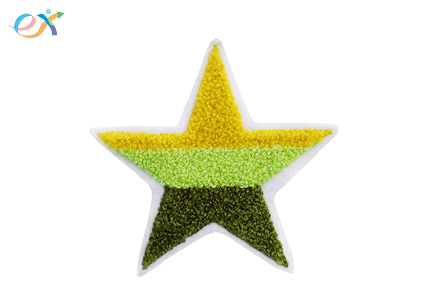 Felt Fabric Custom Iron On Patches Star Shaped Pentagon Shape Chenille Patch For Clothing