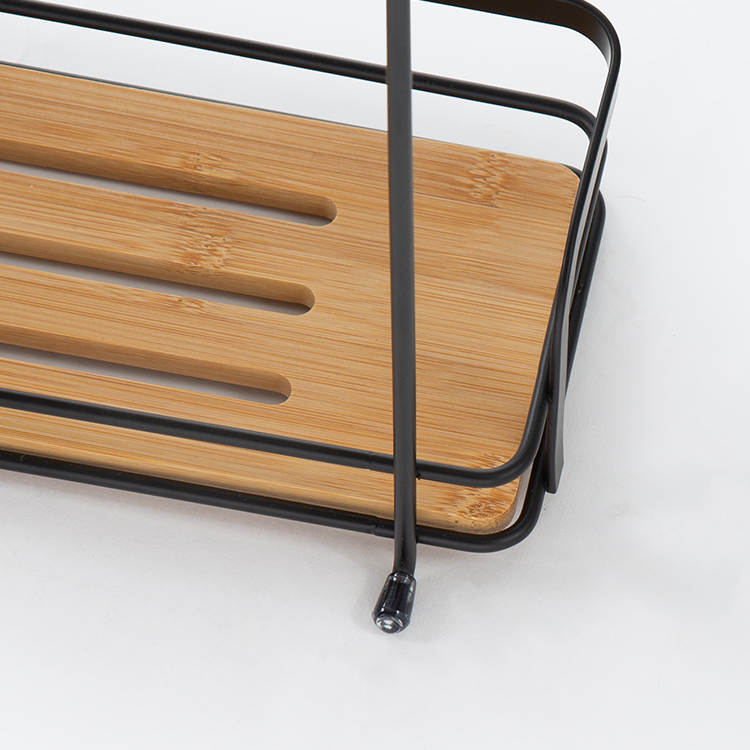 Black Bamboo Bathroom Shower Rack With Easy-Lock Suction Wall Mounted Basket Shelf