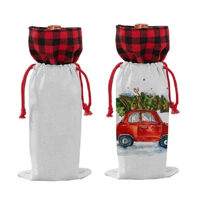 Customised Blank Linen Sublimation Wine Bottle Bag For Sublimation Photo Printing