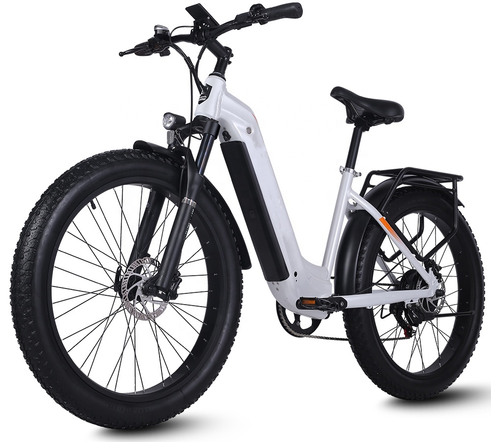 Step Thru Electric City Bike 26 Inch Wheel 7 Speed 48V 17.5Ah Battery Capacity