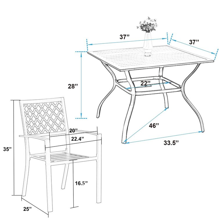 Metal Garden Set by AJUNION Waterproof Outdoor Furniture with Stackable Dining Chairs