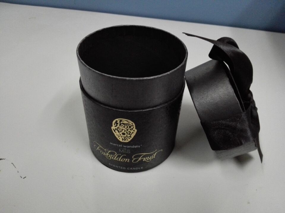 Luxury custom round tube black fancy paper gift packaging box with silk ribbon