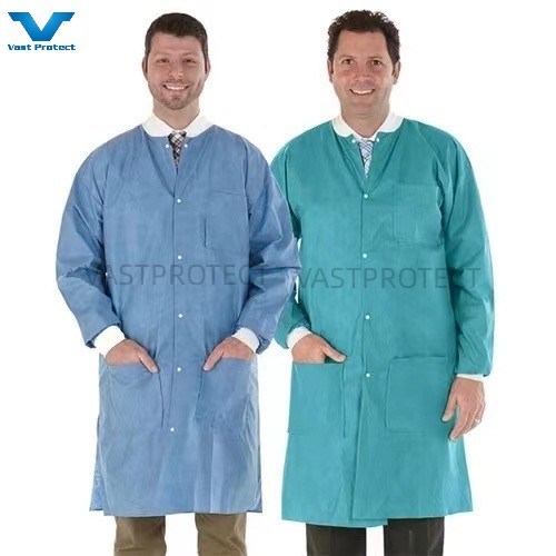 Disposable SMS 40GSM Waterproof Industrial Wholesale CE Dust-Proof Lab Coat