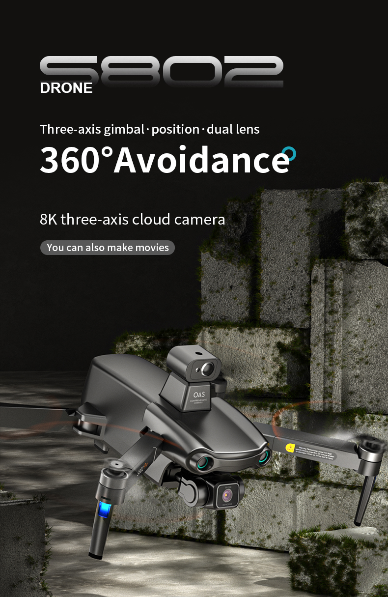 S808 Drone 360 Obstacle Avoidance Brushless Three-axis Eis Anti-shaking Ptz 8k Ultra-clear Aerial Photography Gps Rc Aircraft