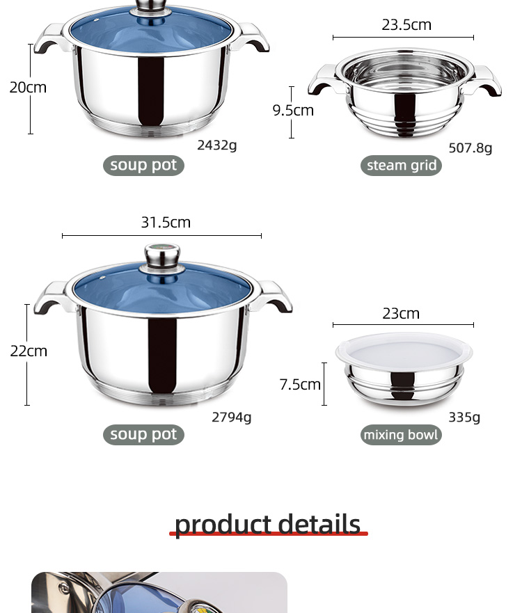 Multifunction Cooking Pots Stainless Steel Sets Cookware Pot And Pans Cookware Set With Thermometer