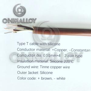 China Type T Thermocouple Cable Silicone 200 Degree Insulated Wire 0.51mmx4 wholesale