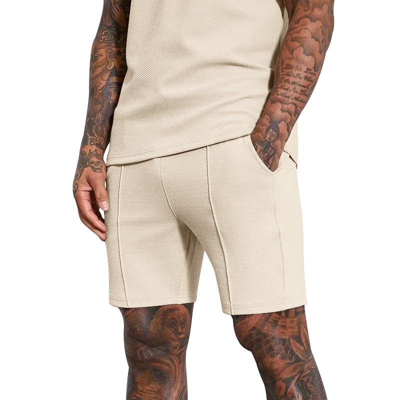 Customized 2024 Summer Tracksuit Set for Men Solid Color Polo T shirt and Waffle Shorts