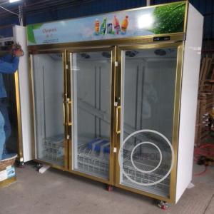 China OP-A408 Triple Glass Door Gold Color Luxurious Supermarket Glass Door Fridge wholesale