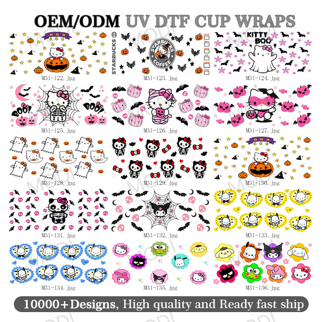 UV DTF Cup Wrap Transfer Stickers For Glass Crafting Cup Decal Stickers For 16OZ Libbey Glass Cups Coffee Theme Cartoon