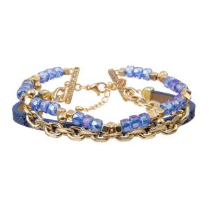 China Shiny Blue Crystal Handmade Beads Bracelets Set Adjustable 6.5in wholesale