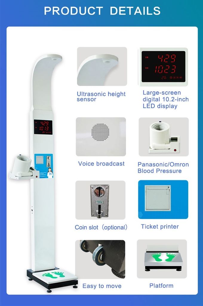 Ultrasonic Coin Operated Height Weight Scale BMI Health Body Weight Scales