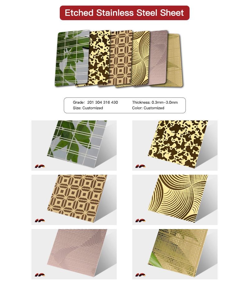 201 304 316 Stainless Steel Etched Sheet Mirror Gold Decorative Elevator Door Panel
