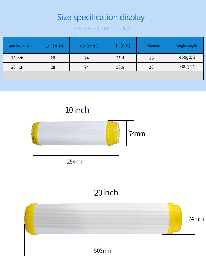 Household Pre-Filtration 20 Inch Ion Exchange Resin Filter Cartridge for Softening Water