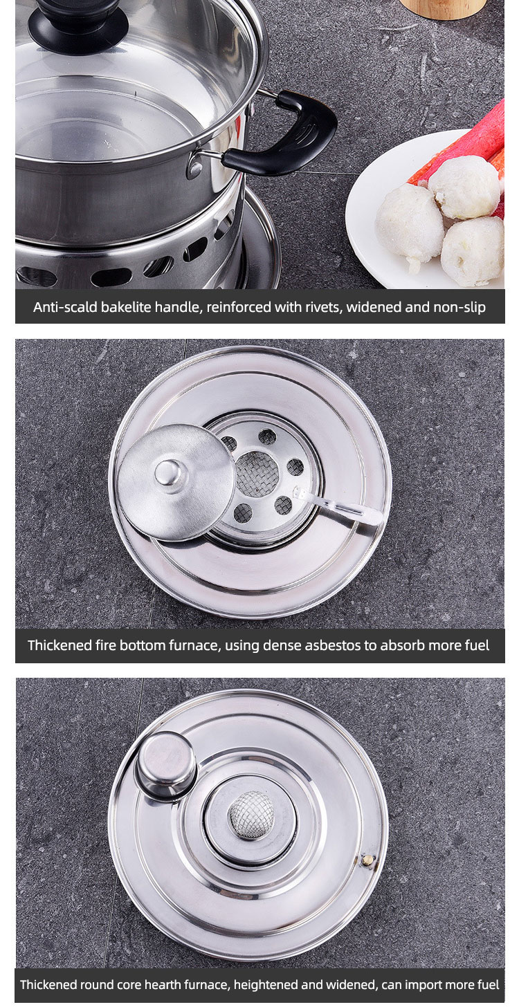 Fashion Simple Stainless Steel Hot Pot Kitchen Hotel Single Portable Alcohol Stove Self Service Hot Pot Set