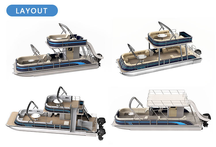 Aluminum Double Decker Luxury Pontoon Boats , 30FT 2 Story Party Pontoon Boat