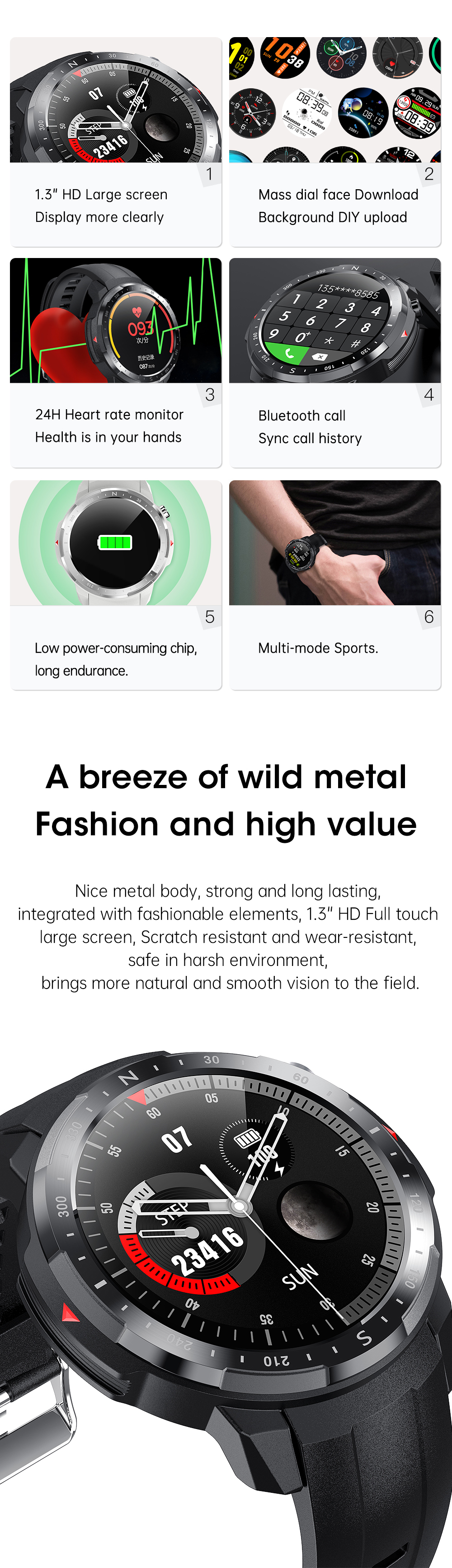 L30 Smart Watch Waterproof IP68 BT3.0 Call 450mAh Long Working Time