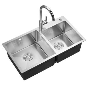 China ASC32N7802 Stainless Steel Kitchen Sink 760x380mm Two Square Shape Bowl on sale