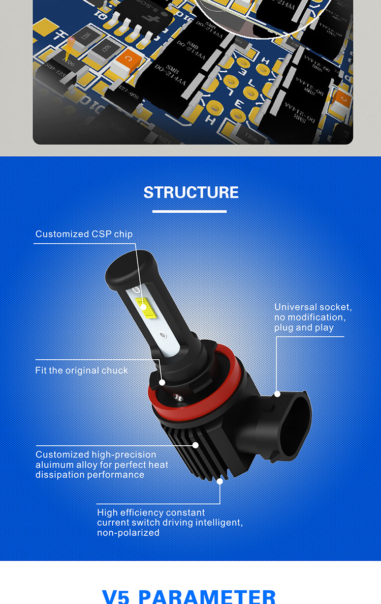 H7 H11 9006 Yellow Led Fog Light Bulbs 8000k Color Temperature
