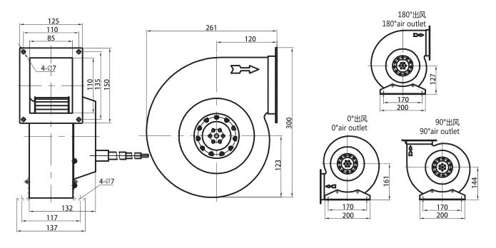 Curved Multi Bides Centrifugal Blower Fan Single Phase Motor Direct Drive Low Pressure Low Noise