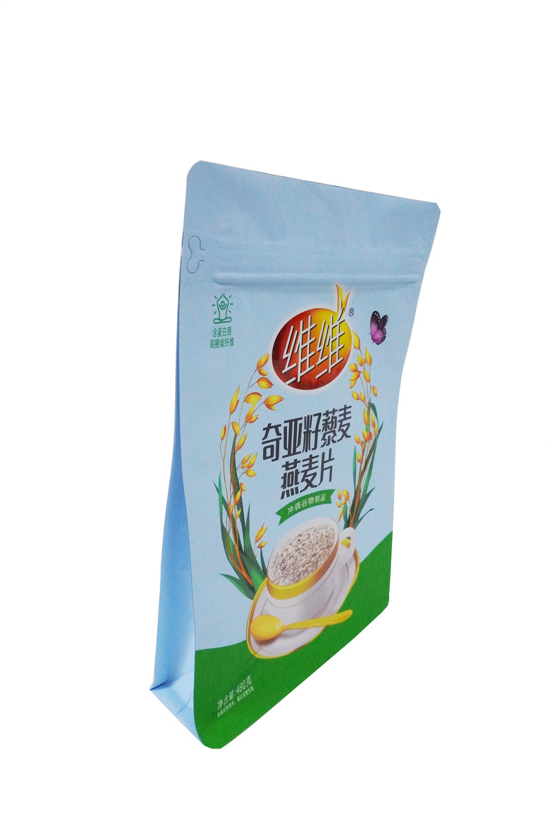 Custom Security Packaging Flat Bottom Pouch With Window Oatmeal Powder