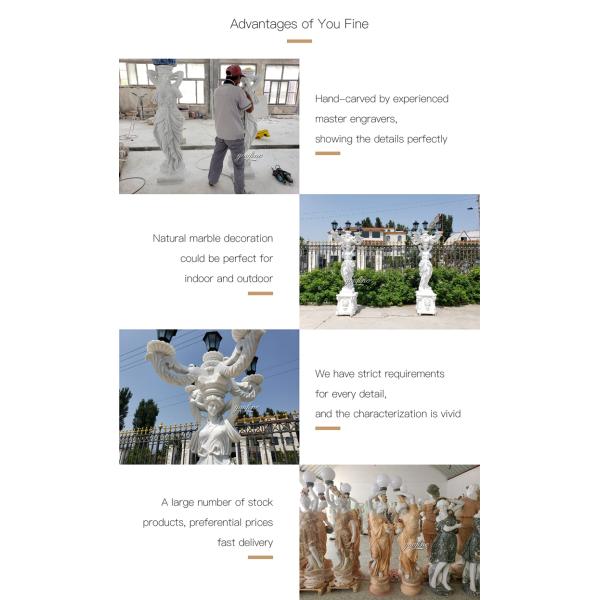 Outdoor Garden Decoration Marble Woman Statue Lamp
