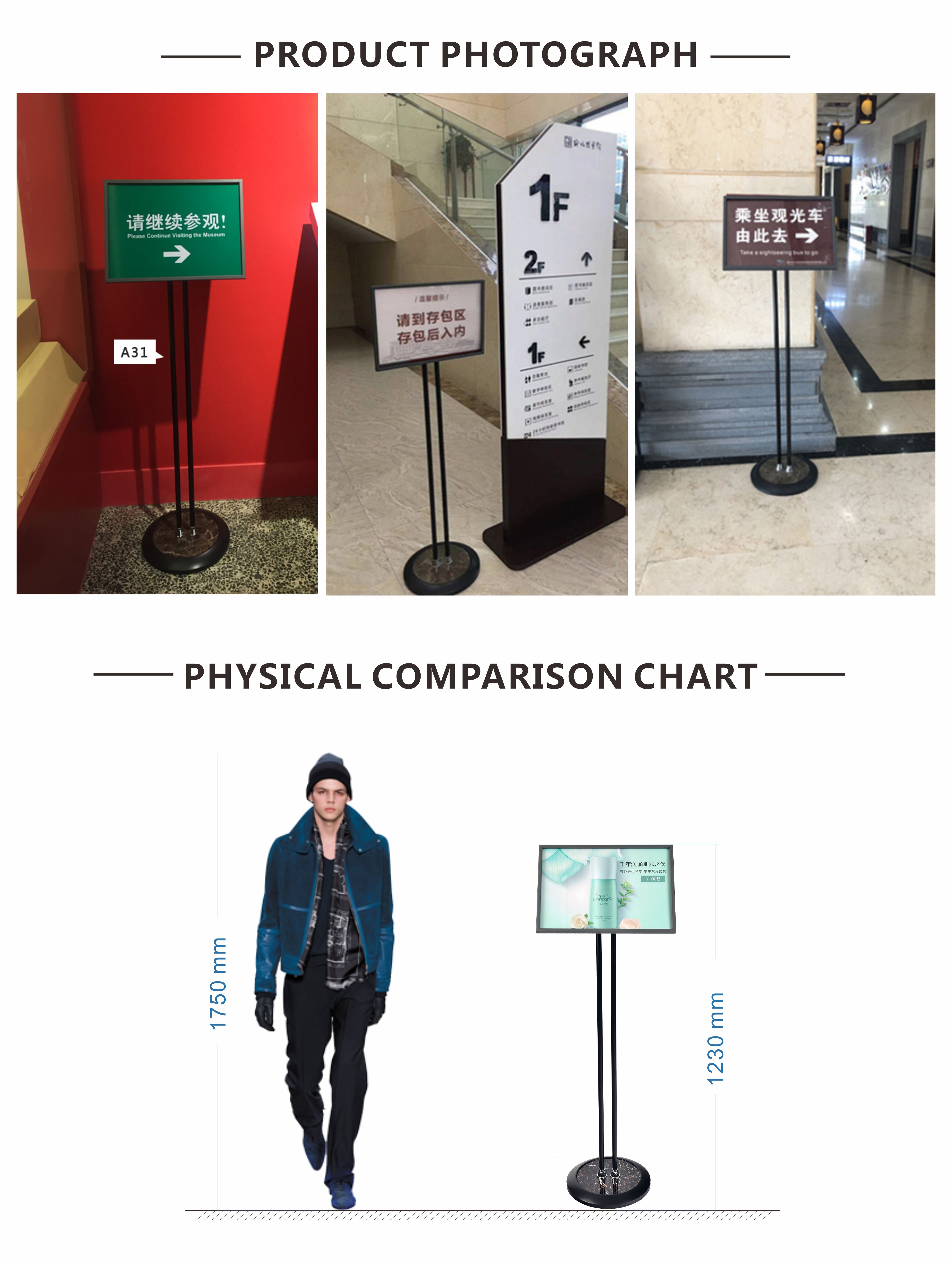 Aluminium Alloy Poster Display Stand 300x430mm Adjustable Panel Double Pole