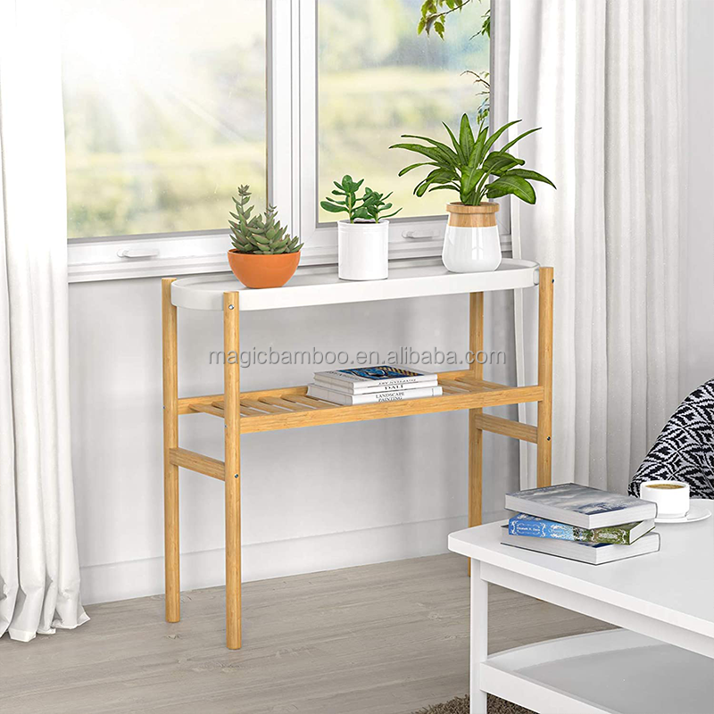 Multi-Tier Bamboo Plants Rack for Big Space in Simple Design Home Storage Holders