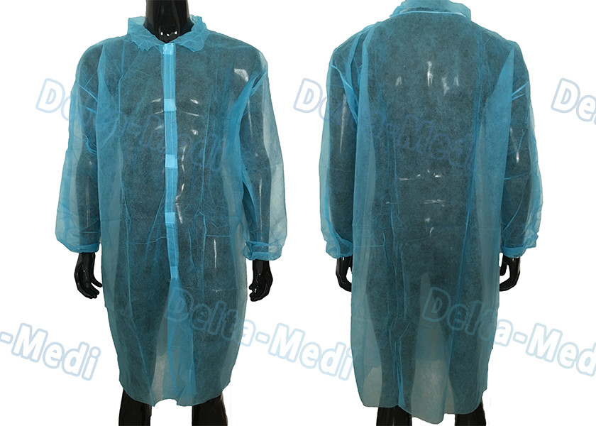Blue Disposable Isolation Gowns Non Toxic Blood Resistance With 5 Velcro In Front