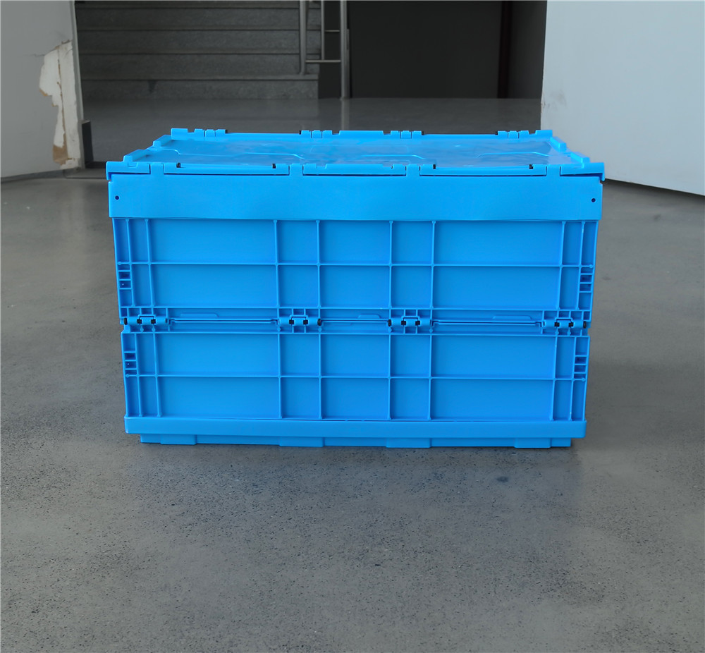 600x400x320mm PP Collapsible and Folding Crate Box with Attached Lid Container Perfect